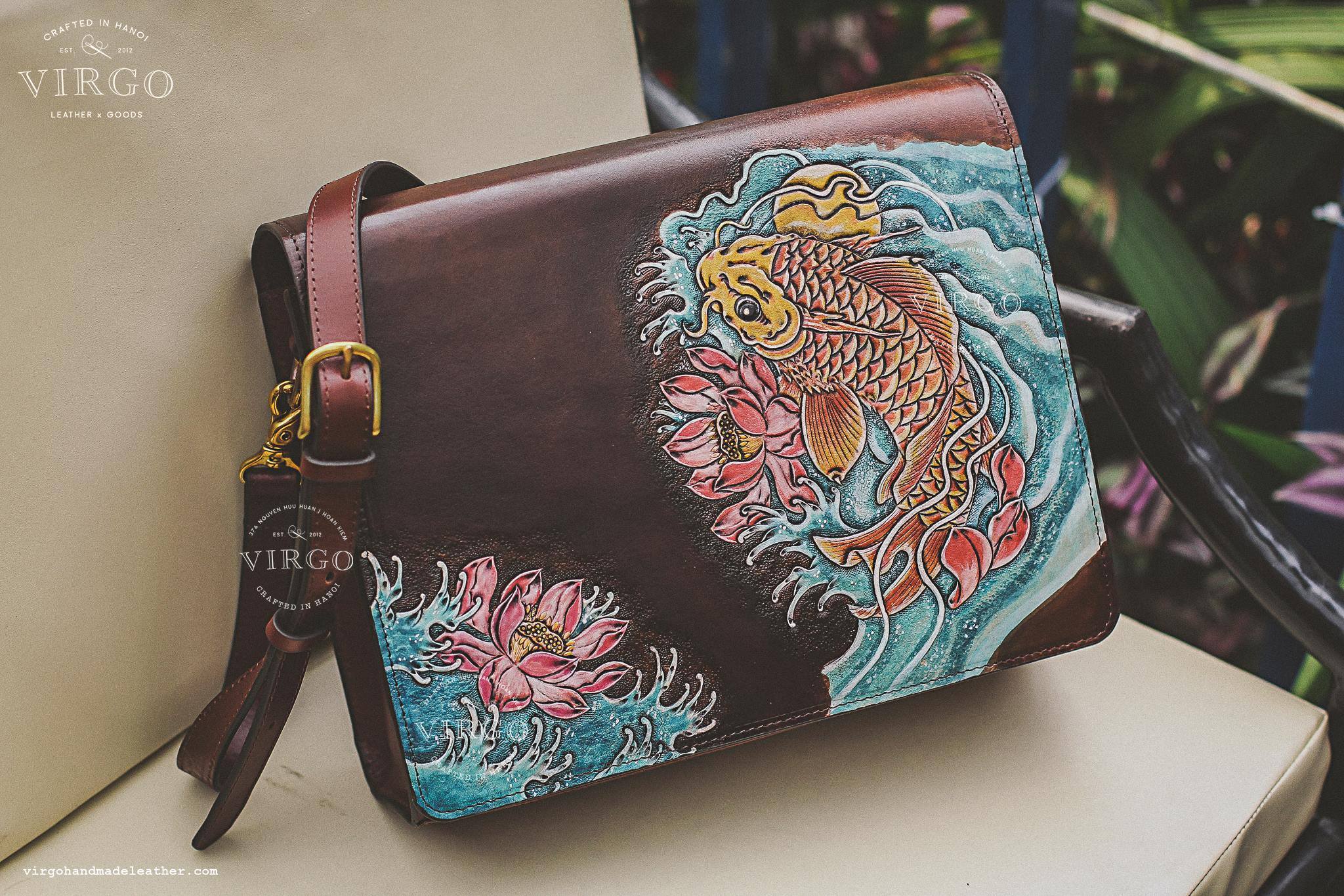 Lucky Koi Fish Lotus Rectangle Crossbody Bag
