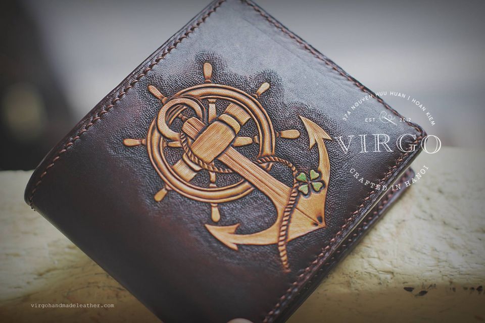 Anchor & Four Leaves Lucky Men Carving Wallet
