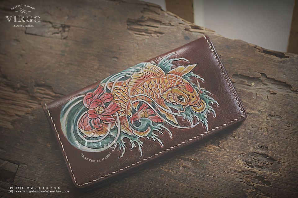 Golden Koi Fish Long Men Carving Wallet