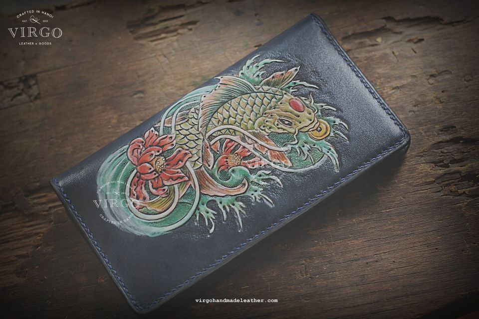 Golden Koi Fish Long Men Carving Wallet