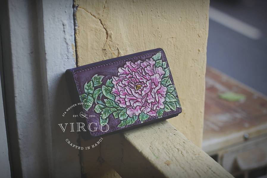 Peony Hand Carved Short Coin Wallet