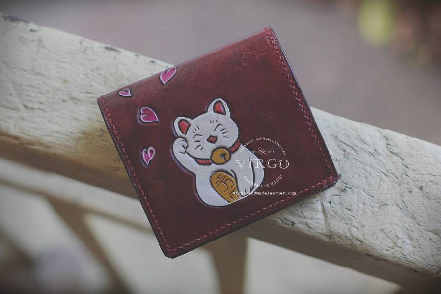 Maneki Neko Blosson Hand Carved Small Wallet