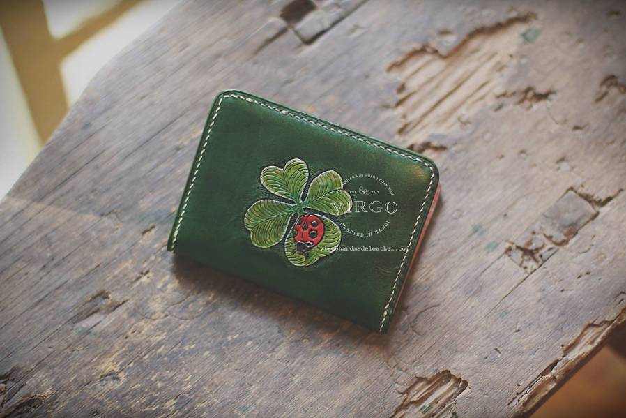 Lucky Clover Ladybug Hand Carved Mini Wallet