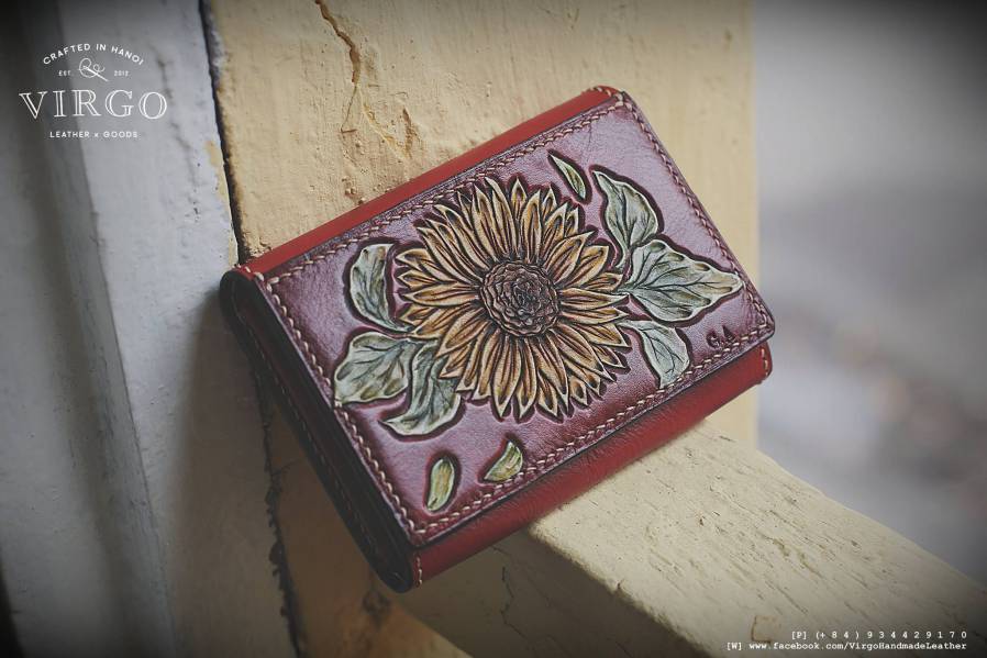 Sunflower Hand Carved Short Coin Wallet