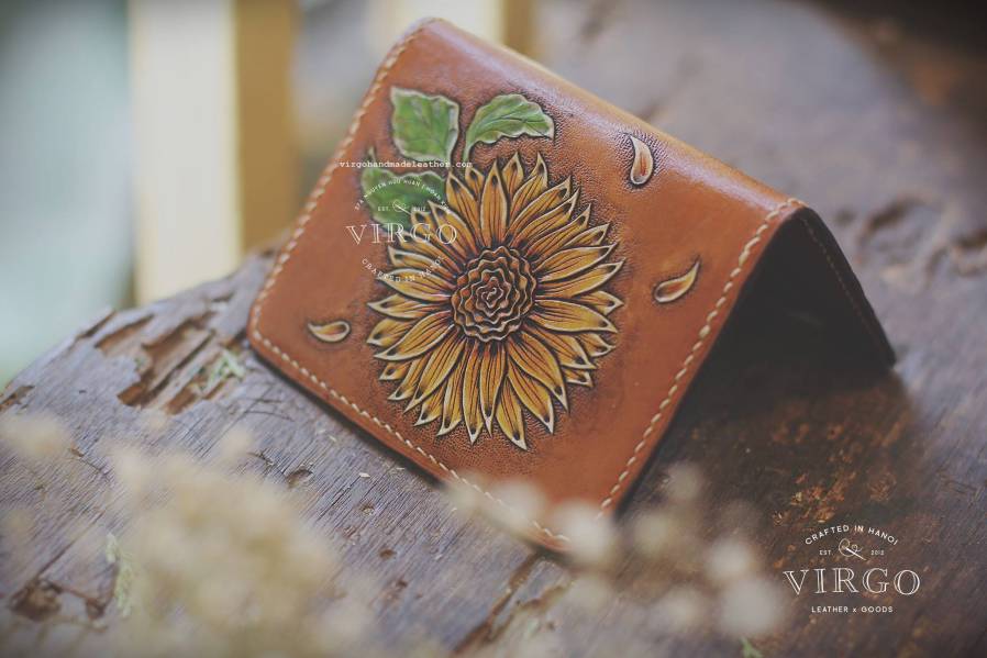 Sunflower Hand Carved Mini Wallet