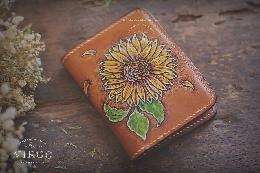 Sunflower Hand Carved Mini Wallet