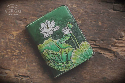 White Lotus Hand Carved Mini Wallet