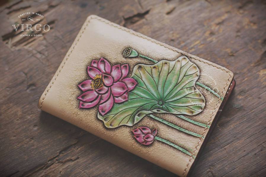 Pink Lotus Hand Carved Mini Wallet