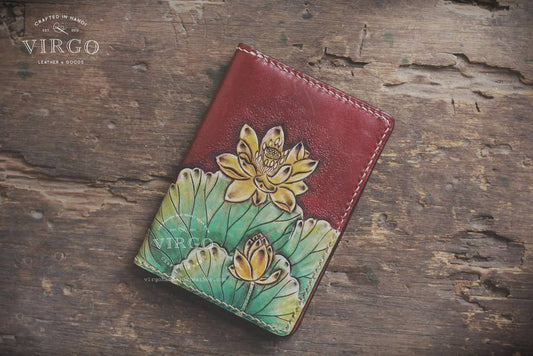 Yellow Lotus Hand Carved Mini Wallet