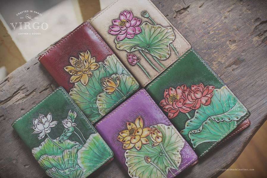 Yellow Lotus Hand Carved Mini Wallet