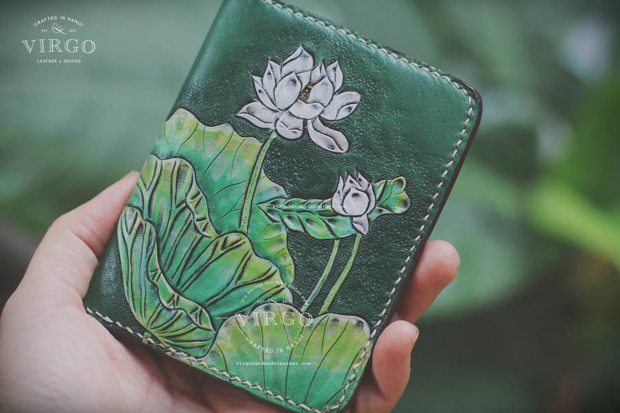 White Lotus Hand Carved Mini Wallet
