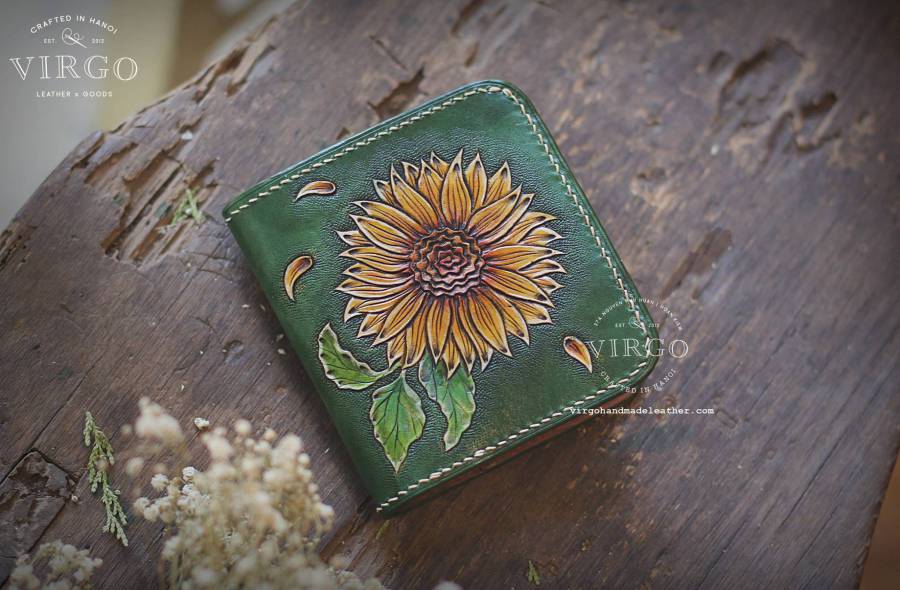 Sunflower Hand Carved Small Wallet