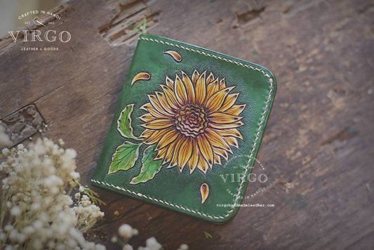 Sunflower Hand Carved Small Wallet