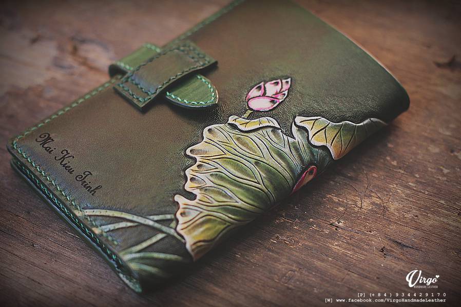 Pink Lotus Hand Carved Long Wallet