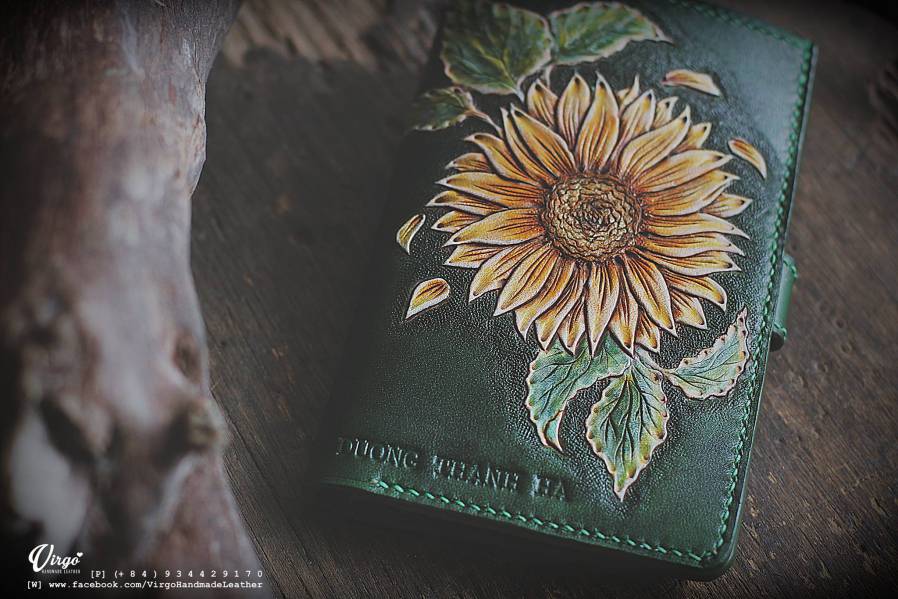 Sunflower Hand Carved Medium Wallet