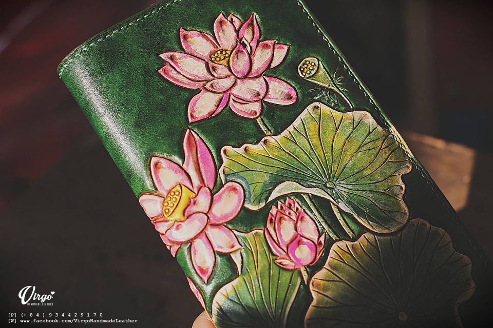 Pink Lotus Hand Carved Long Wallet 3