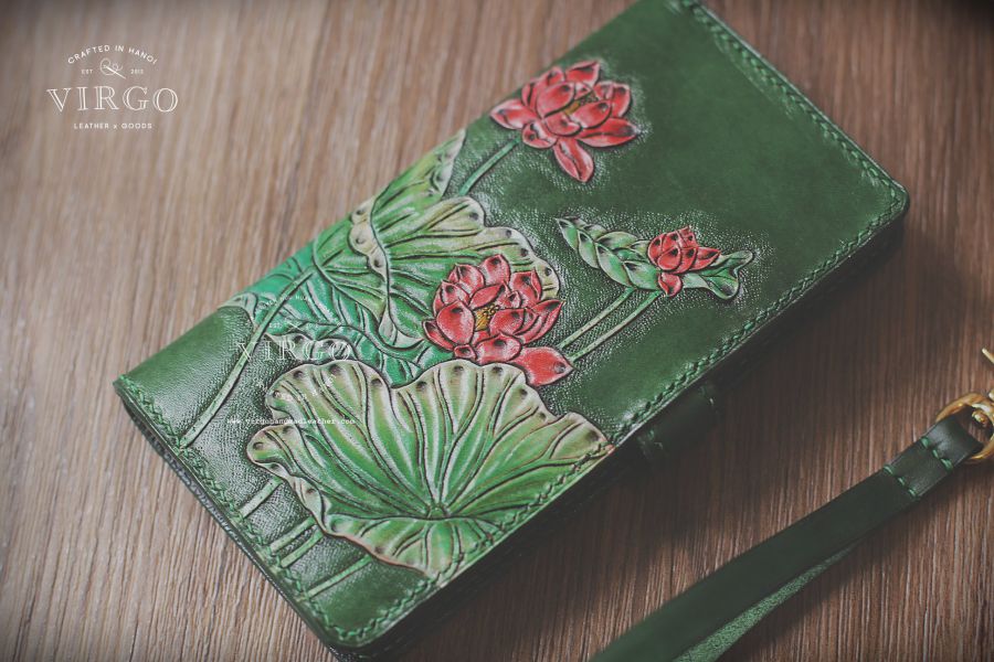 Red Lotus Phone Wallet with Detachable Strap